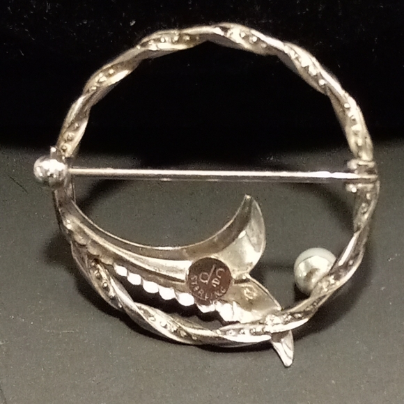 Vintage Signed DCE Sterling Silver Wreath W/Genuine Pearl Leaf Brooch Pin - Picture 3 of 9